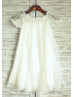 Short Sleeves Ivory Lace Chiffon Cute Flower Girl Dress